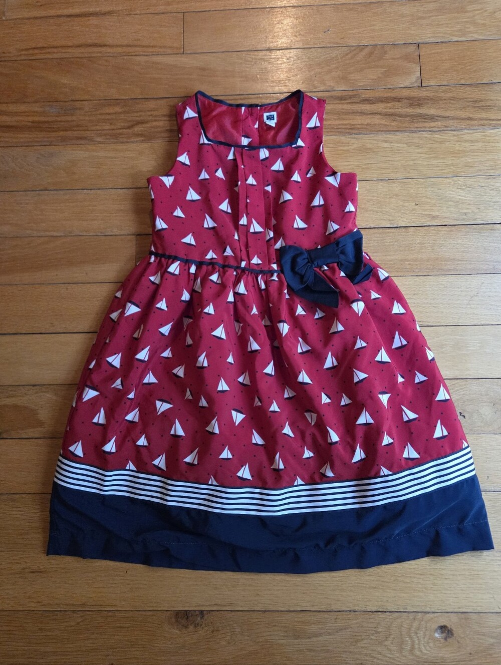 Janie and Jack Red Sailboat Print Dress with Navy Bow